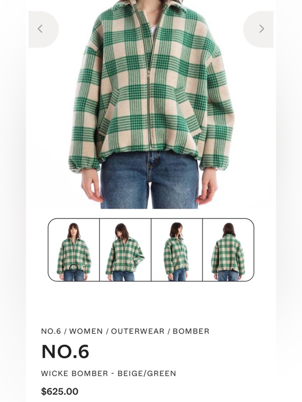 No.6 Wicke Bomber Beige and Green Size Small - Picture 3 of 6